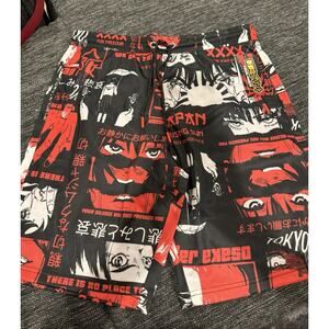 Fresh Prints Men’s Black Red And White Print Shorts Size Medium